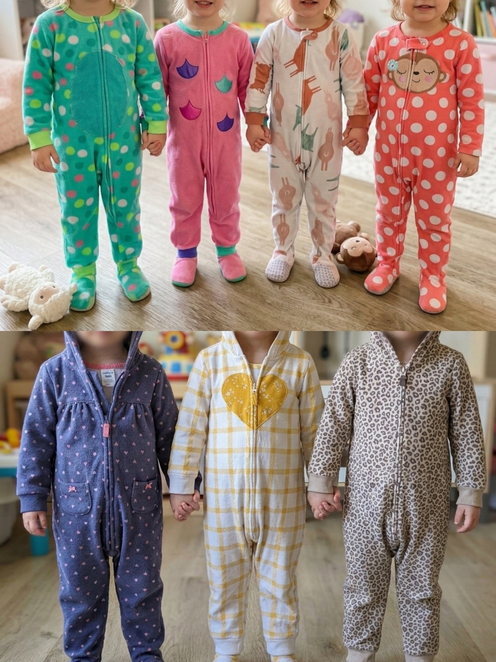 Lot of 7 Carter's Cat & Jack Baby Girl Pajamas Rompers Fleece Cotton 18M 24M 2T